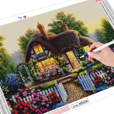 Puzzle Diamond Painting Cottage in the garden 30x40cm, 1 - 39 pieces