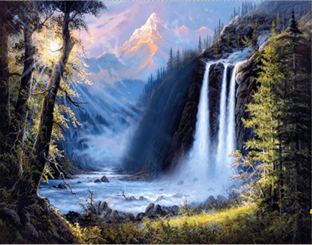 Diamond Painting Finished Completed 3D Wall Art Mountain Range Waterfall