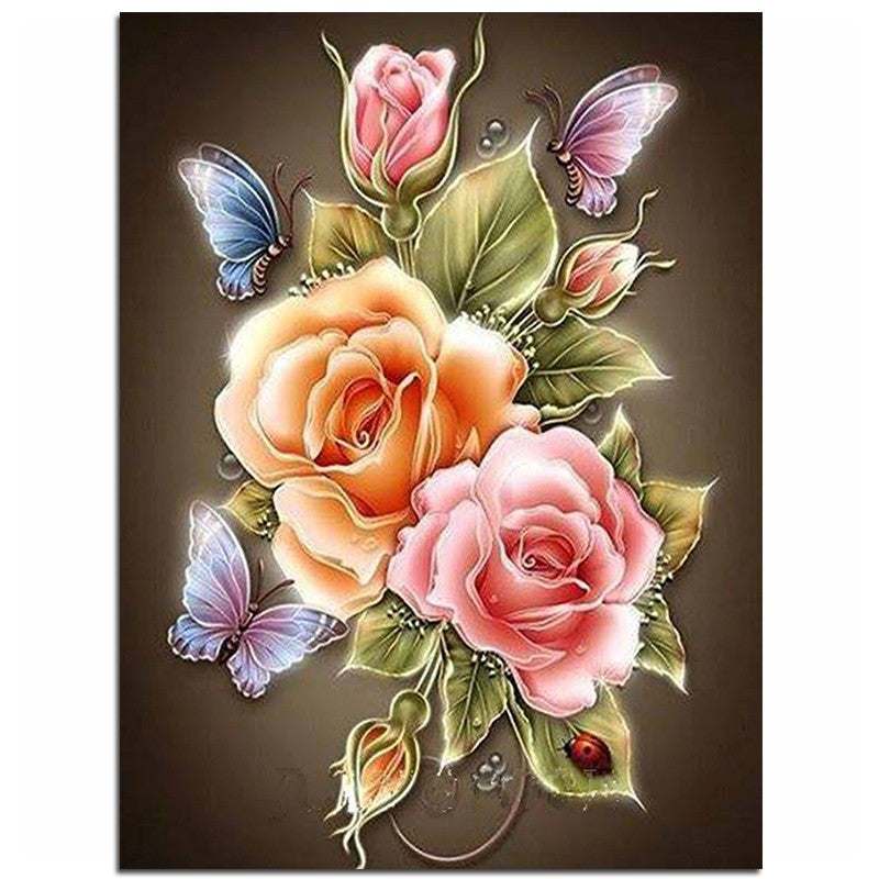 5D Diamond Painting Light Pink Roses and Butterflies Kit