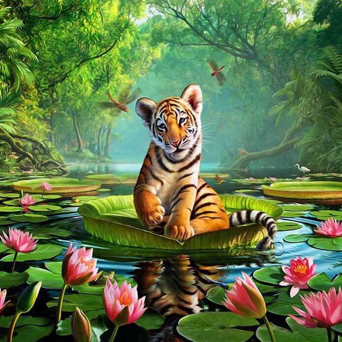 Lotus Pond Small Tiger, 5D Diamond Painting Kits