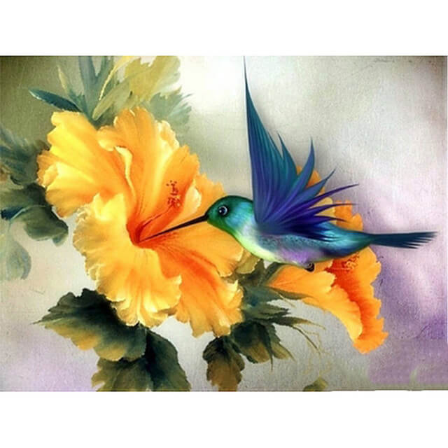 Hummingbirds Diamond Painting Finished, Colorful, Framed