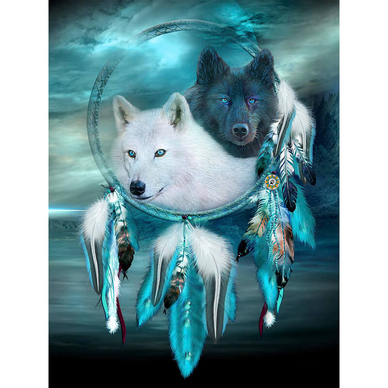 Black and White Wolf Dream Catcher, 5D Diamond Painting Kits