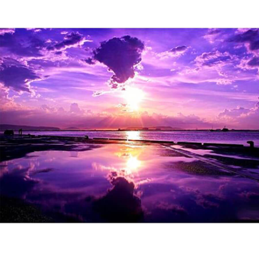 5D Diamond Painting Purple Sky Rocks on the Beach Kit