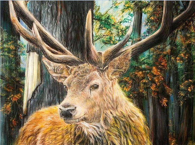 Strong Horn Brown Deer In The Forest, 5D Diamond Painting Kits