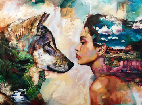Diamond Painting Wolf and Woman - OLOEE