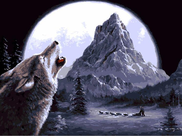 Diamond Painting Wolf Howling On Full Moon - OLOEE