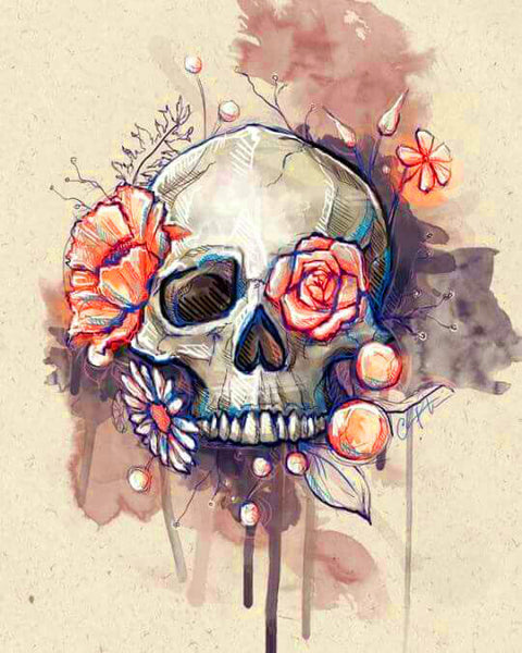 Diamond Painting Water Color Floral Skull - OLOEE