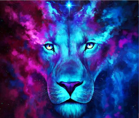 Diamond Painting Blue Purple Lion Face - OLOEE