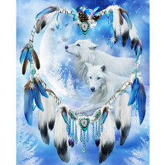 Black & White Wolf Dream Catcher – Diamond Painting Bliss