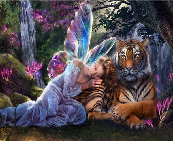 Diamond Painting Angel Girl And  Tiger - OLOEE