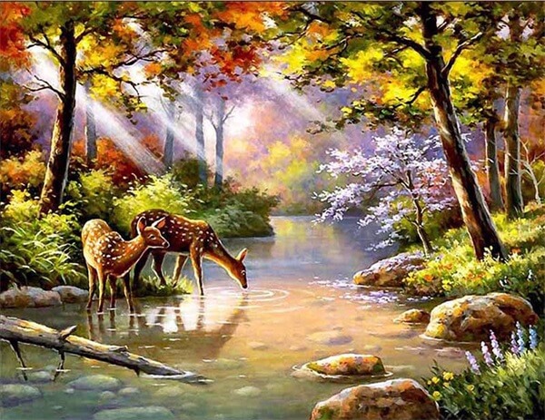 Diamond Painting Trees River Animal Landscape - OLOEE