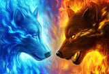 Diamond Painting Snow Wolf And Fire Wolf - OLOEE