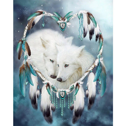 Diamond Painting Lovely White Couple Wolf - OLOEE