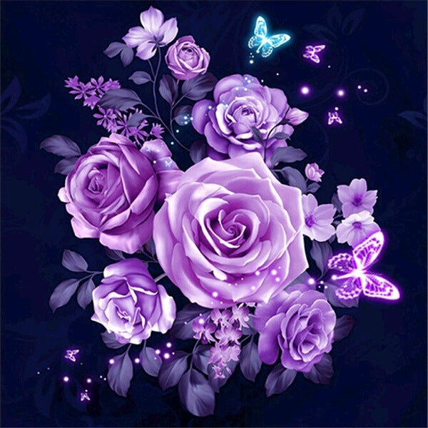 Diamond Painting Purple Rose Flowers - OLOEE