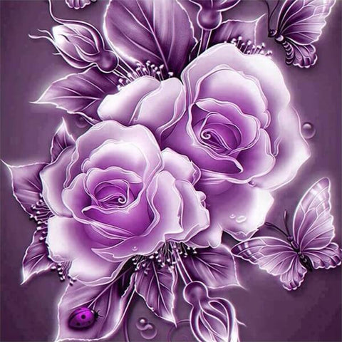Diamond Painting Purple Crystal Rose Flower - OLOEE