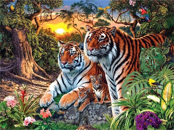Diamond Painting Tiger Forest: The Family - OLOEE