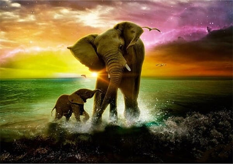 Diamond Painting Mother And Baby Elephant - OLOEE