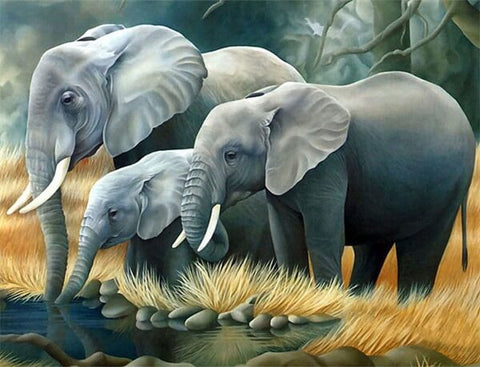 Diamond Painting A Family Of Elephants - OLOEE