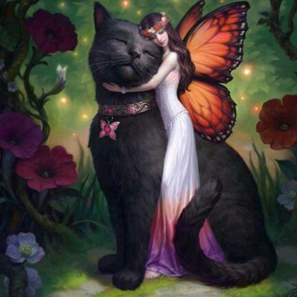 Diamond Painting Black Cat Butterfly Fairy - OLOEE
