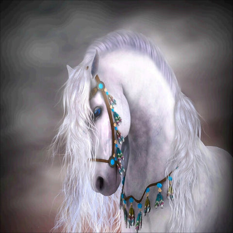 Diamond Painting White Horse Animal - OLOEE