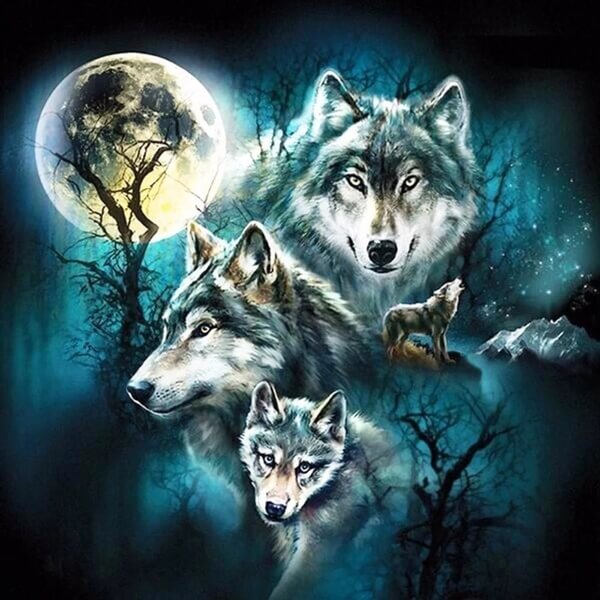 Diamond Painting Moonlight Forest Wolves - OLOEE