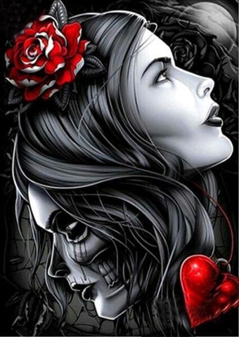 Diamond Painting Black Red Skull Beauty - OLOEE