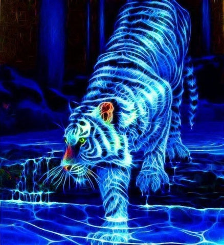 Diamond Painting Blue Neon Tiger - OLOEE