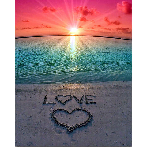 Diamond Painting Sunset Heart On Beach - OLOEE