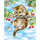 Diamond Painting Little Kitten Playing On A Tree - OLOEE