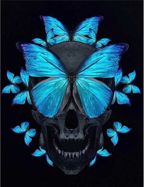 Blue Butterfly Black Skull