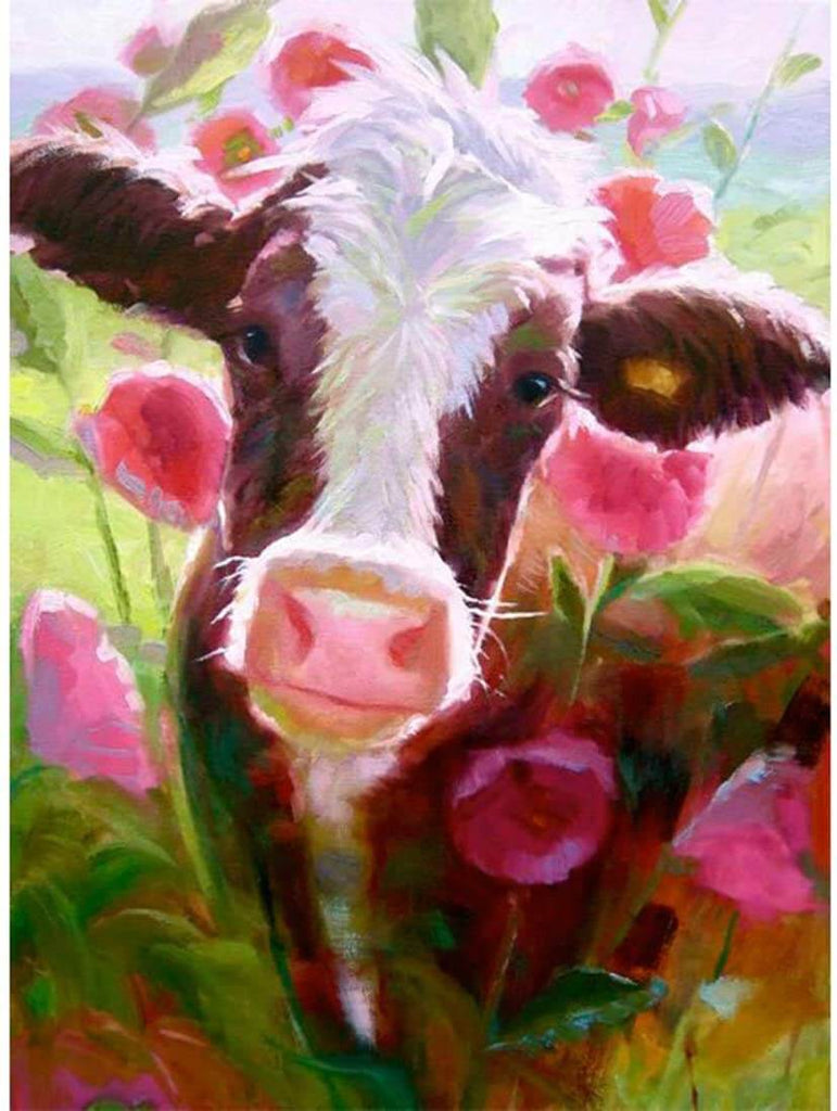 Floral Cow Diamond Painting Kits Full Drill – OLOEE