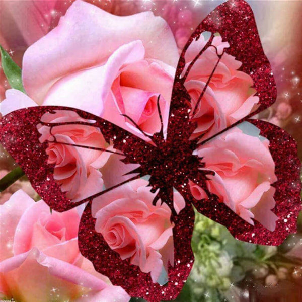 Diamond Painting Pink Rose Butterfly - OLOEE