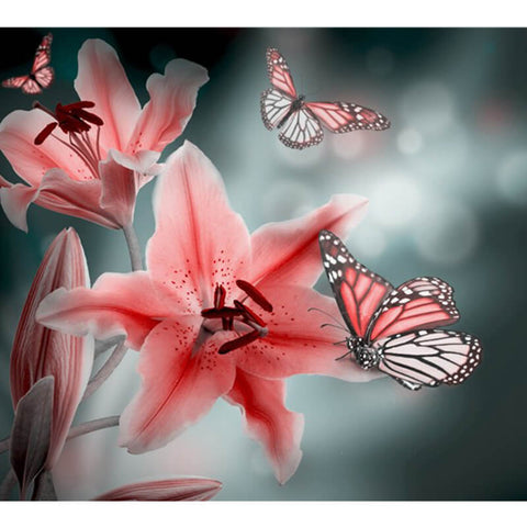 Diamond Painting Pink Lily Butterfly - OLOEE