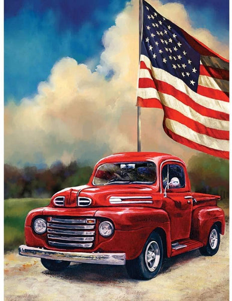 American Flag Red Truck