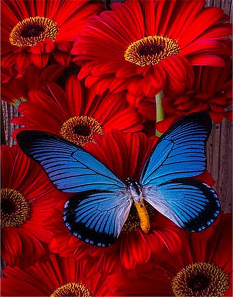 Diamond Painting Red Flower Butterfly - OLOEE