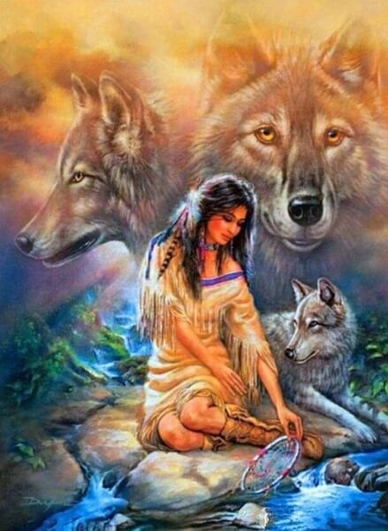 Diamond Painting Indian Woman Wolf - OLOEE