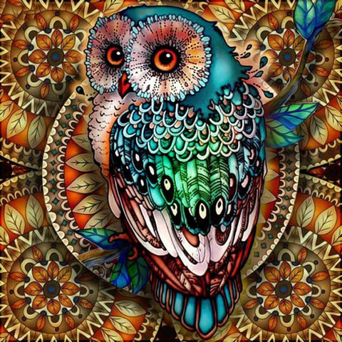 Diamond Painting Mandala Blue Owl - OLOEE