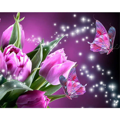 Diamond Painting Pink Butterfly Flower - OLOEE