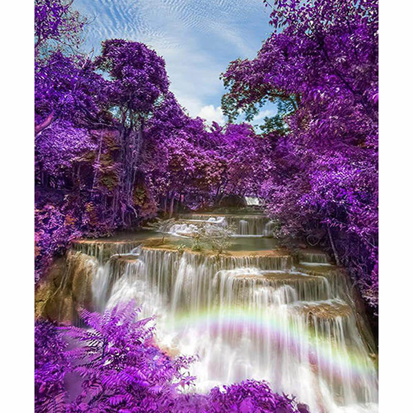 Diamond Painting Purple Trees Waterfall - OLOEE