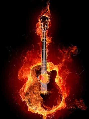 Diamond Painting Fire Guitar - OLOEE