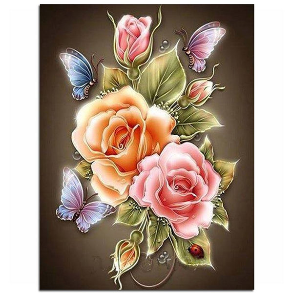 Diamond Painting Flowers Butterfly Rose - OLOEE