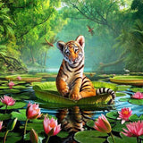 Diamond Painting Lotus Pond Small Tiger - OLOEE