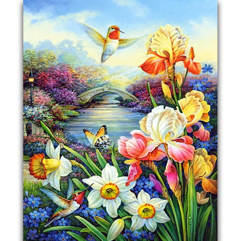 Diamond Painting River Flowers Hummingbird - OLOEE