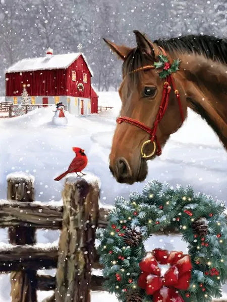 Horse and Cardinal at Christmas
