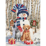 Cat and Dog With Snowman
