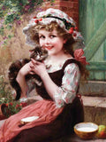 Little Girl And Her Kitten