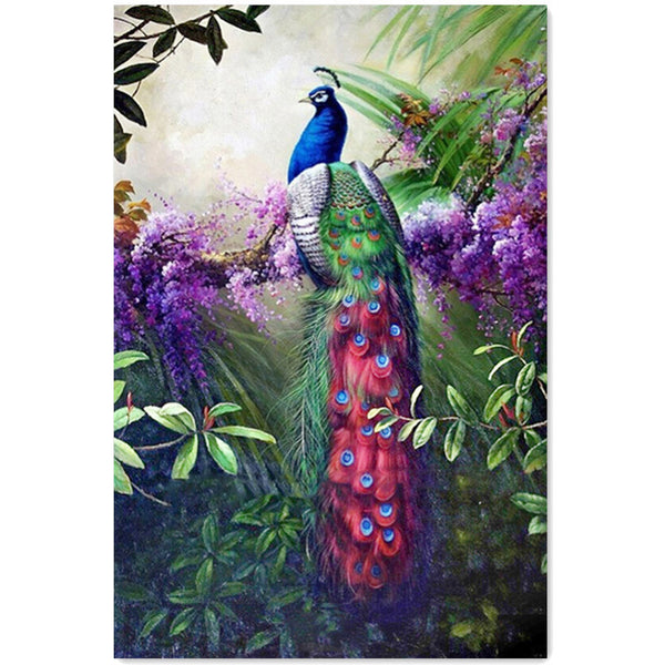 Diamond Painting Blue Peacock On Branch - OLOEE