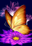 Yellow Butterfly and Purple Flowers