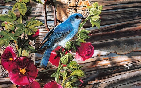 Diamond Painting Blue Bird On Blooming Flower - OLOEE