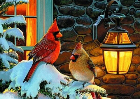 Diamond Painting Two Birds On  Winter - OLOEE